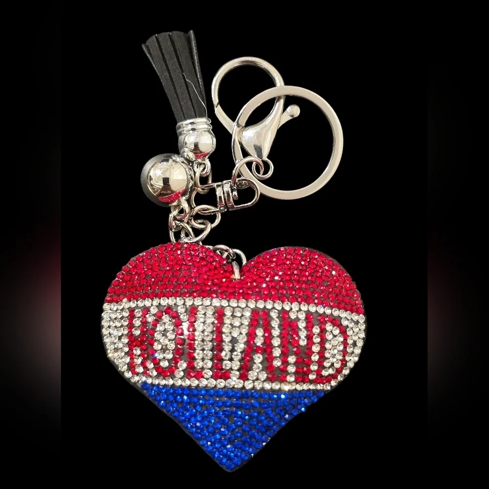 Holland Heart Bag Charm Keychain with Rhinestones